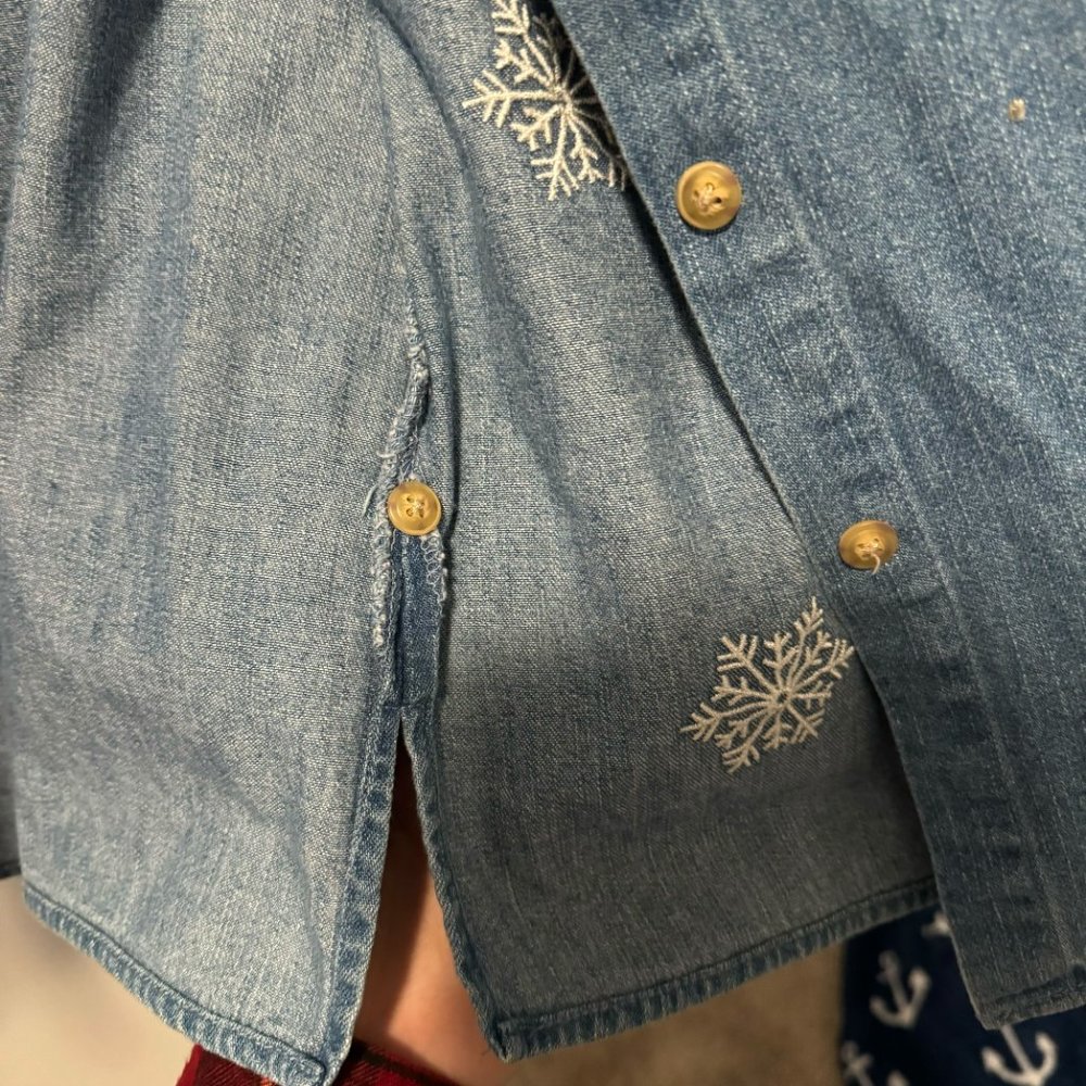 Vintage Quacker Factory Rhinestone Snowflake Denim Button Down - Size Medium‎ - Picture 8 of 10